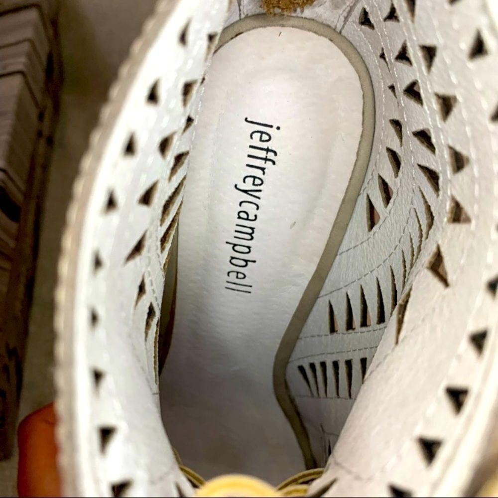 ✨Jeffrey Campbell x Free People Serena Lt Grey Laser Cut Leather Wedge Sandal🌷✨ - Picture 11 of 16